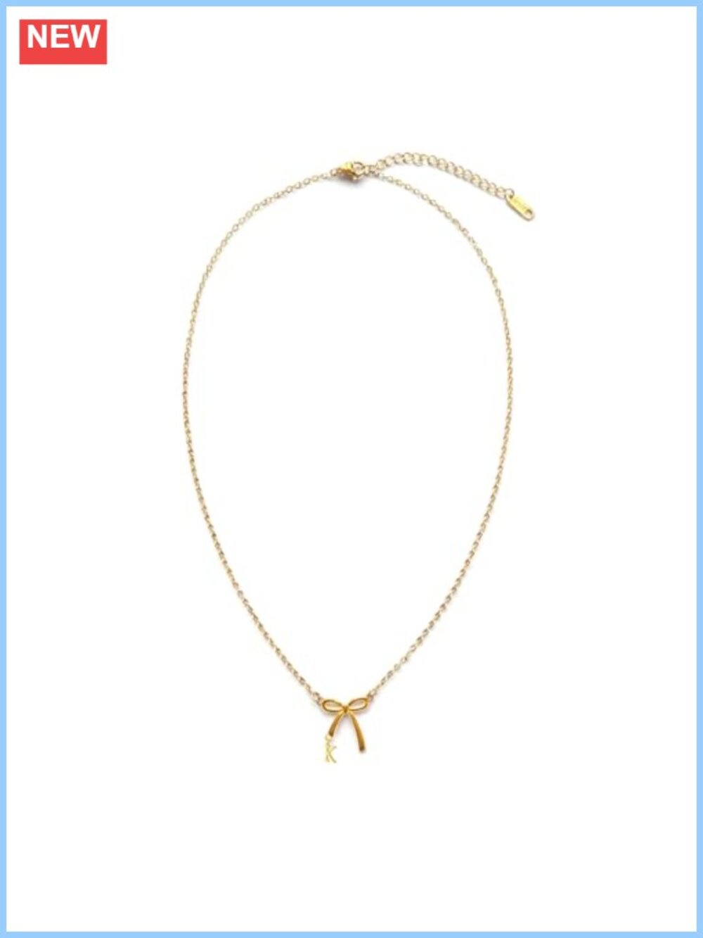 14K Gold Plated Bow Necklace with Initial Pendant, Waterproof Stainless Steel